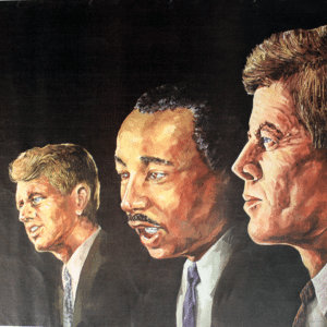 : Painting of Robert F. Kennedy, Martin Luther King Jr and President John F. Kennedy