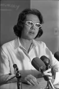 Nellie Connally, wife of Texas Governor John Connally, speaks at a press conference at Parkland Memorial Hospital on November 24, 1963.