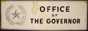 Office of the Governor sign that temporarily hung at Parkland Memorial Hospital.